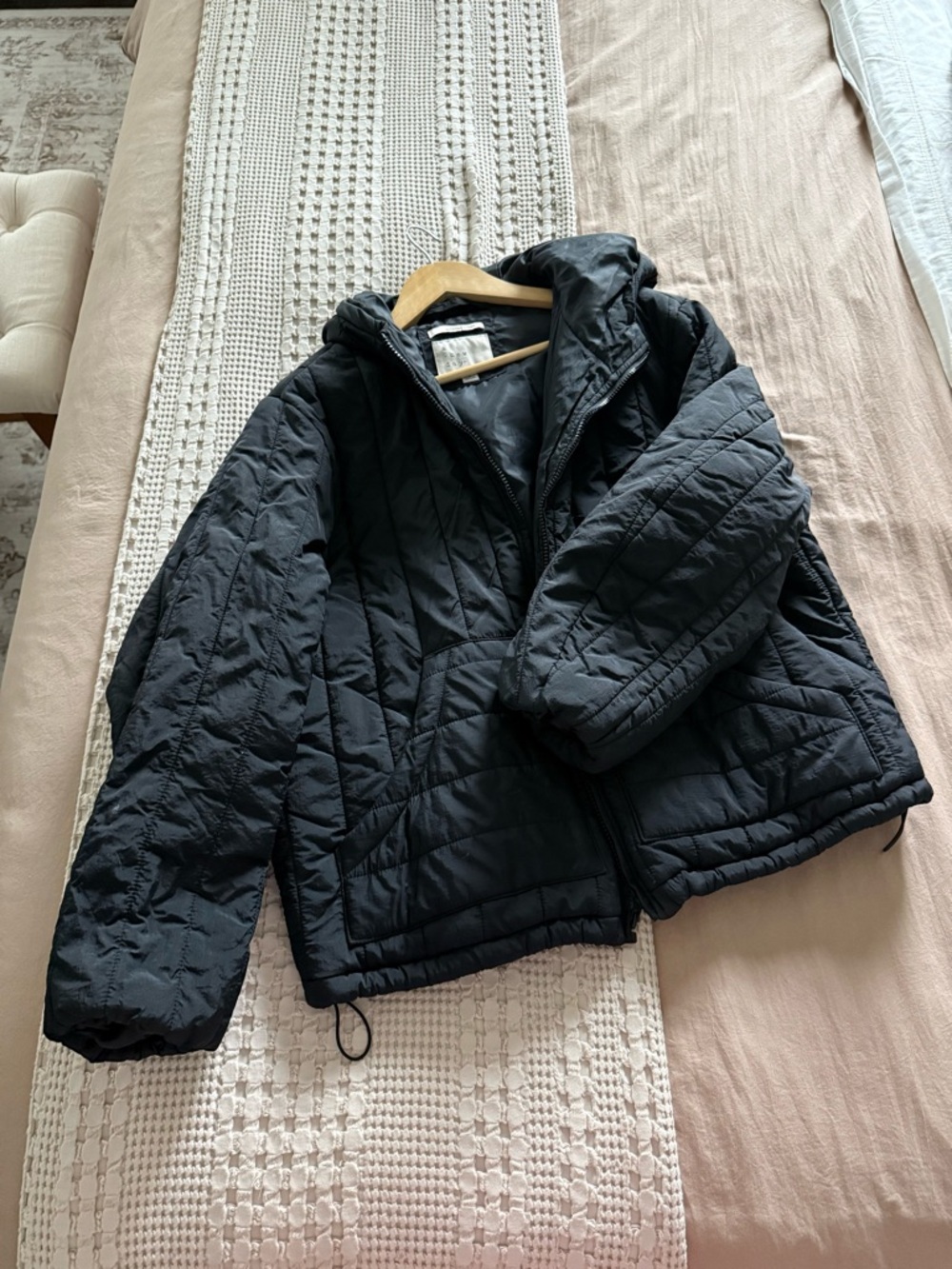 a new day Black Quilted Hooded Puffer Size M